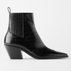 Zara 2020 cowboy croc embossed booties
